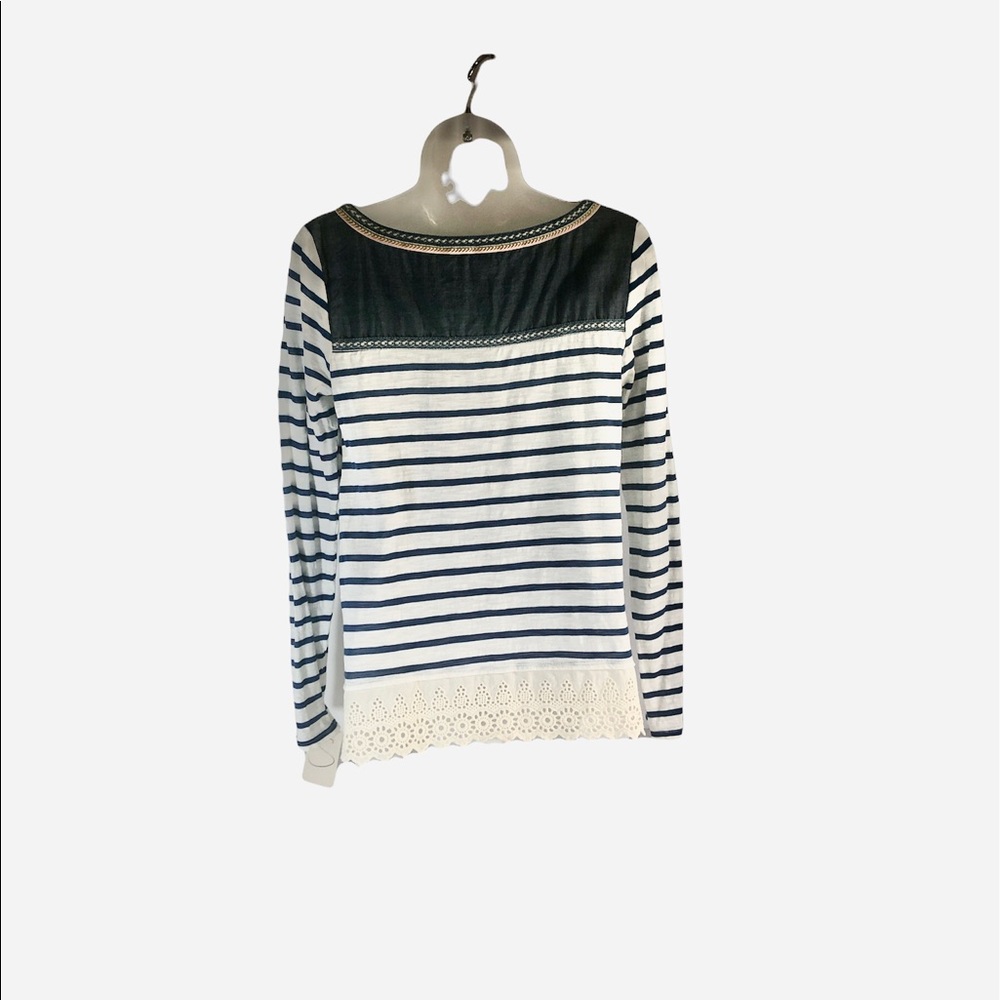 Anthropologie Little Yellow Button Layered Ruffled Hem Striped Top  Sz M